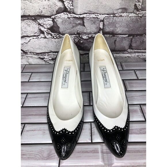 Rangoni Cyder VTG White Leather Black Wingtip Pointed Heels Women’s Sz 7.5AAA US - Picture 2 of 16